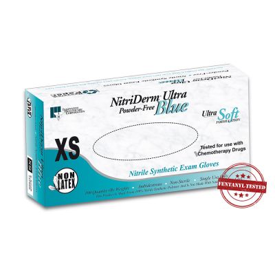 NitriDerm Ultra Blue Powder Free Nitrile Gloves, Extra Small, Box of 100